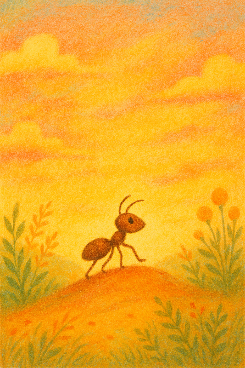 Ilustracja bajki Mrówka która szukała szczęścia